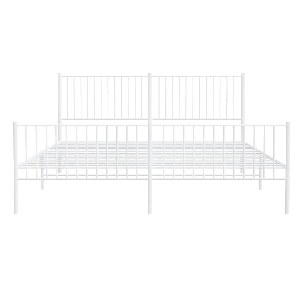 Bed frame with head and footboard metal white 200x200 cm