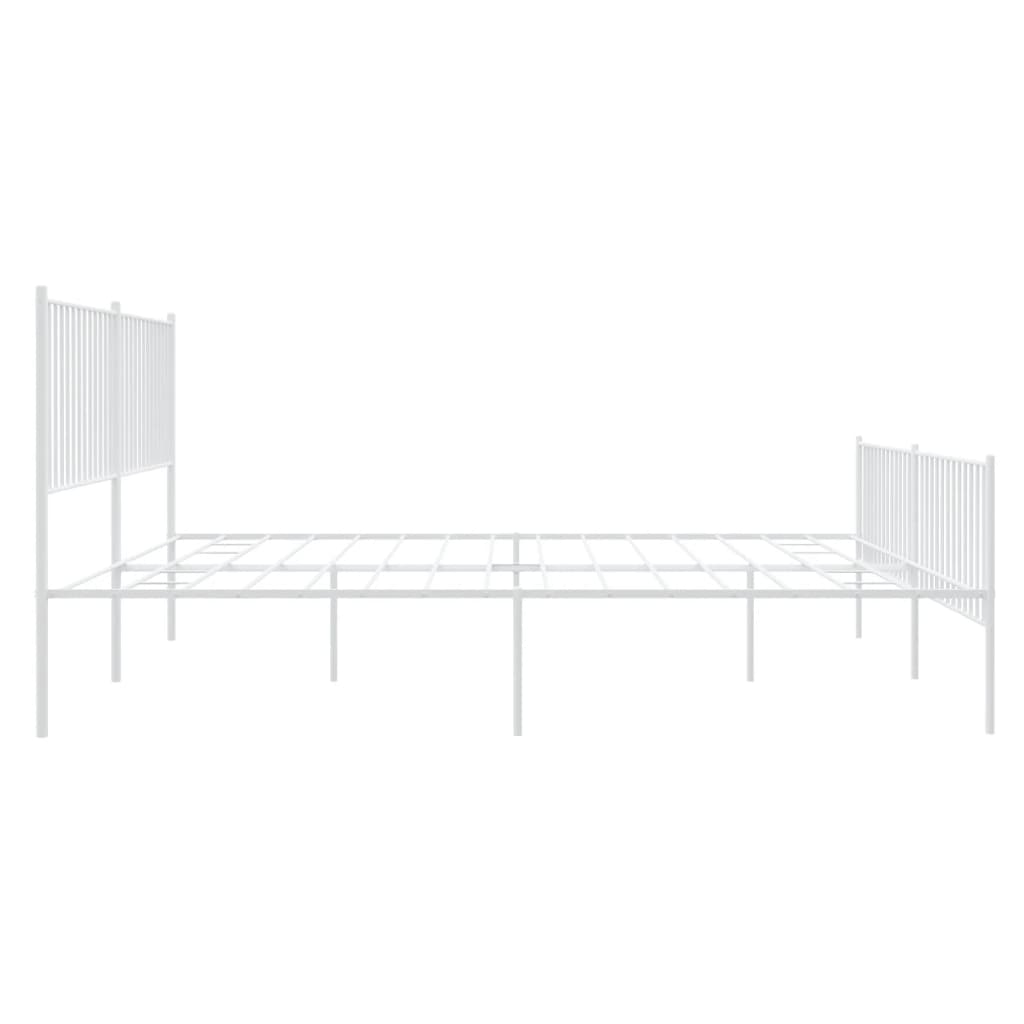 Bed frame with head and footboard metal white 200x200 cm