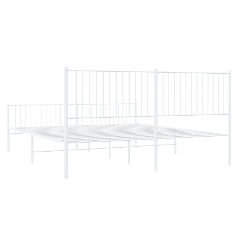 Bed frame with head and footboard metal white 200x200 cm