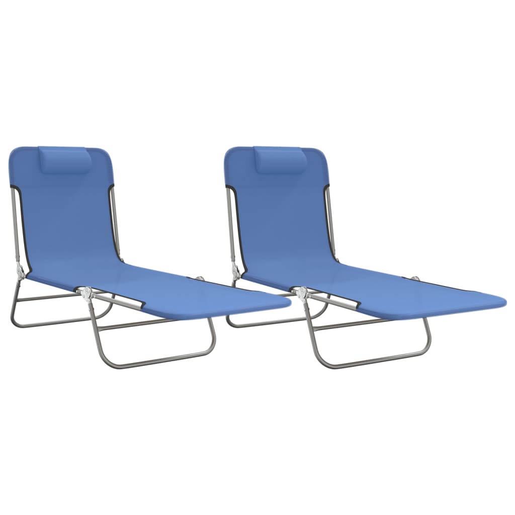 Chaises longues pliantes, lot de 2, en textilène bleu et acier