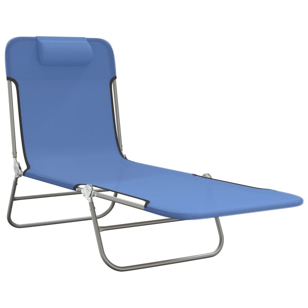 Chaises longues pliantes, lot de 2, en textilène bleu et acier