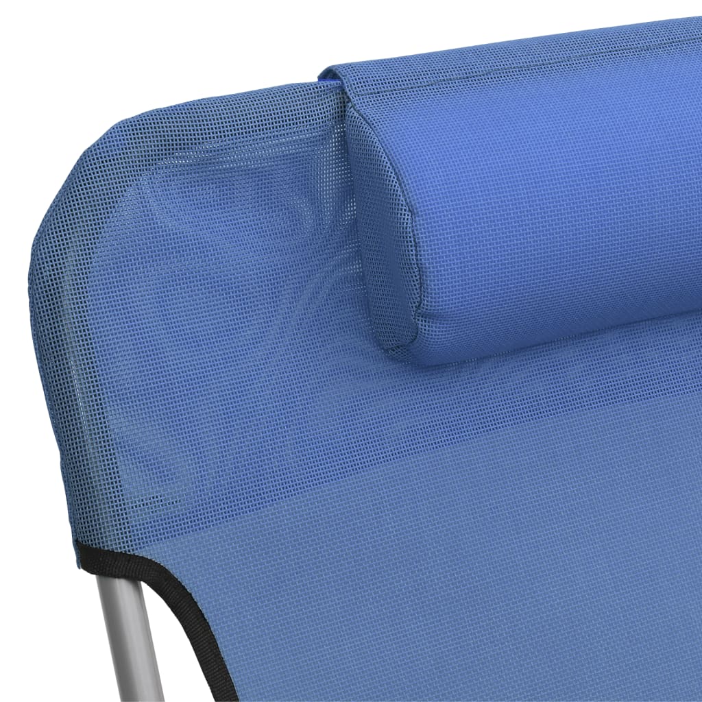 Chaises longues pliantes, lot de 2, en textilène bleu et acier