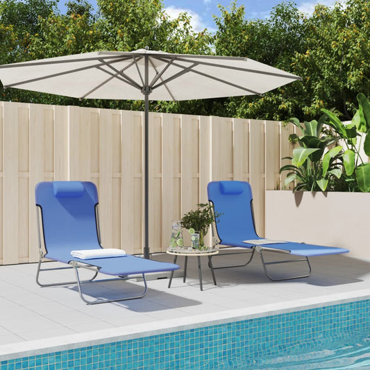 Chaises longues pliantes, lot de 2, en textilène bleu et acier