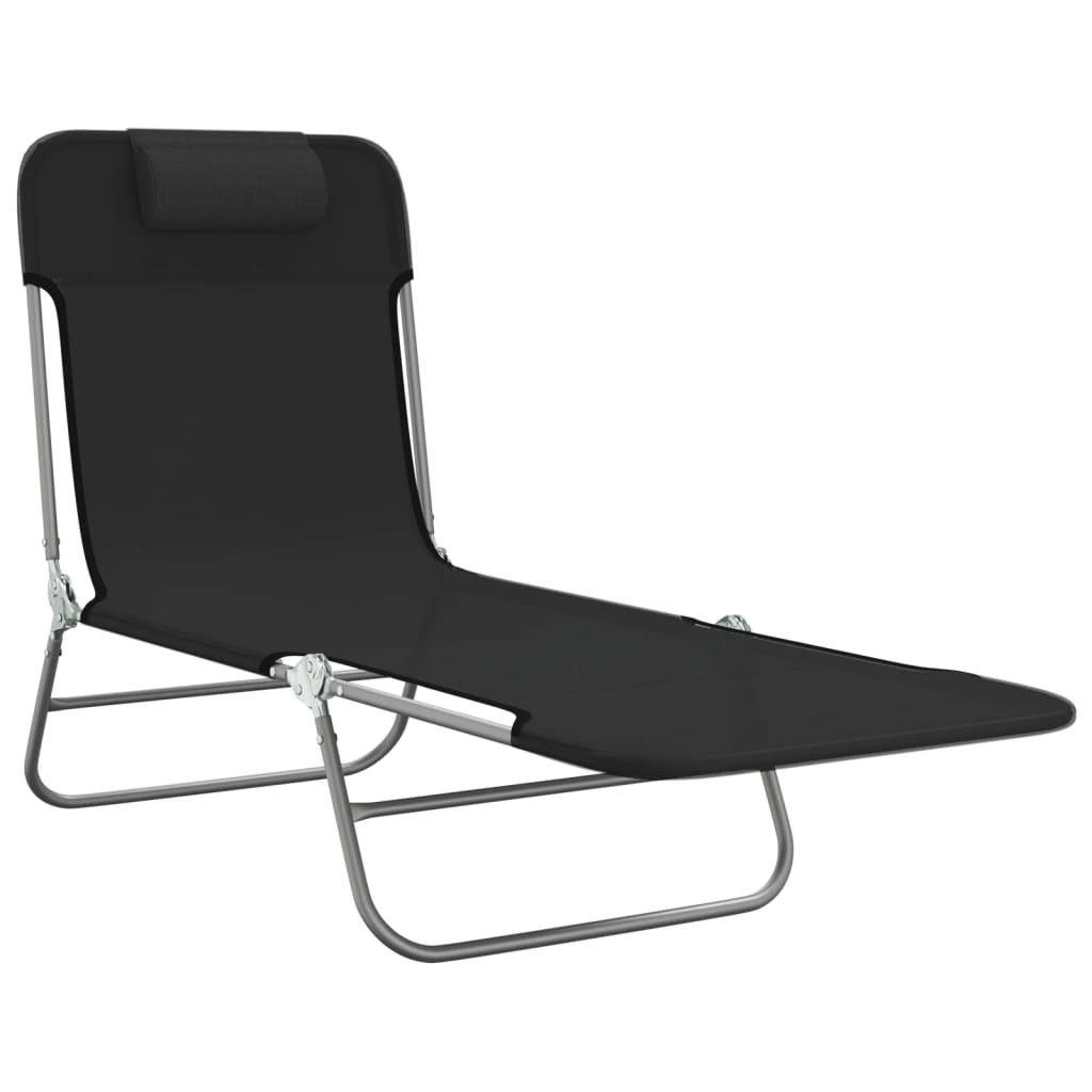 Chaises longues pliables 2 pcs. Textilène noir et acier