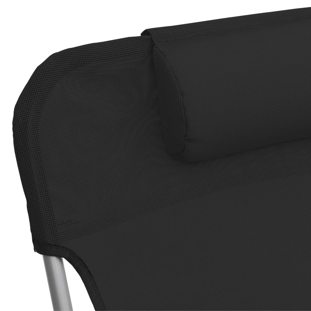 Chaises longues pliables 2 pcs. Textilène noir et acier