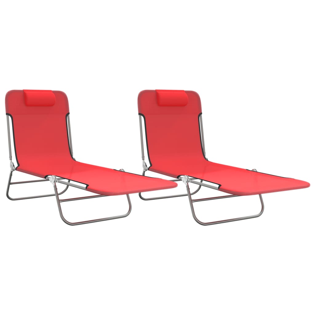 Sun loungers foldable 2 pcs. Red textilene and steel