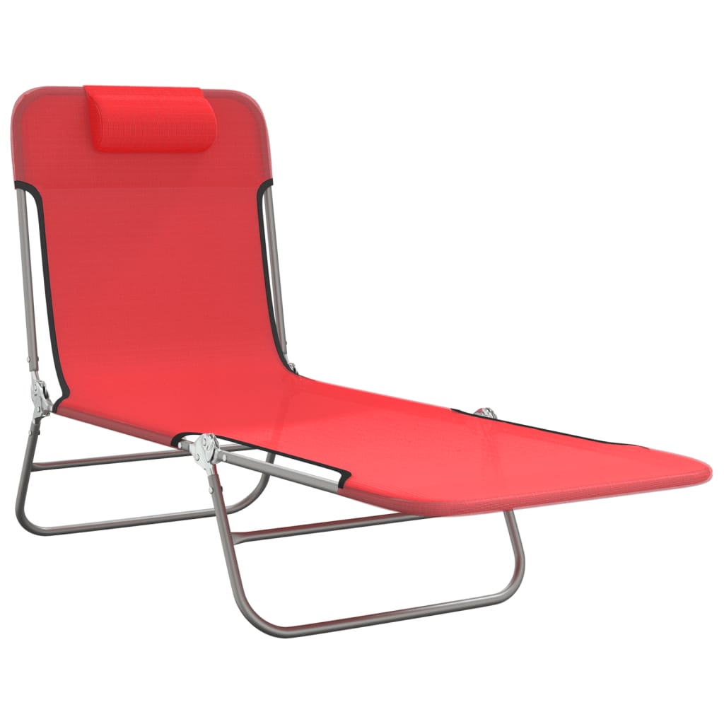 Sun loungers foldable 2 pcs. Red textilene and steel