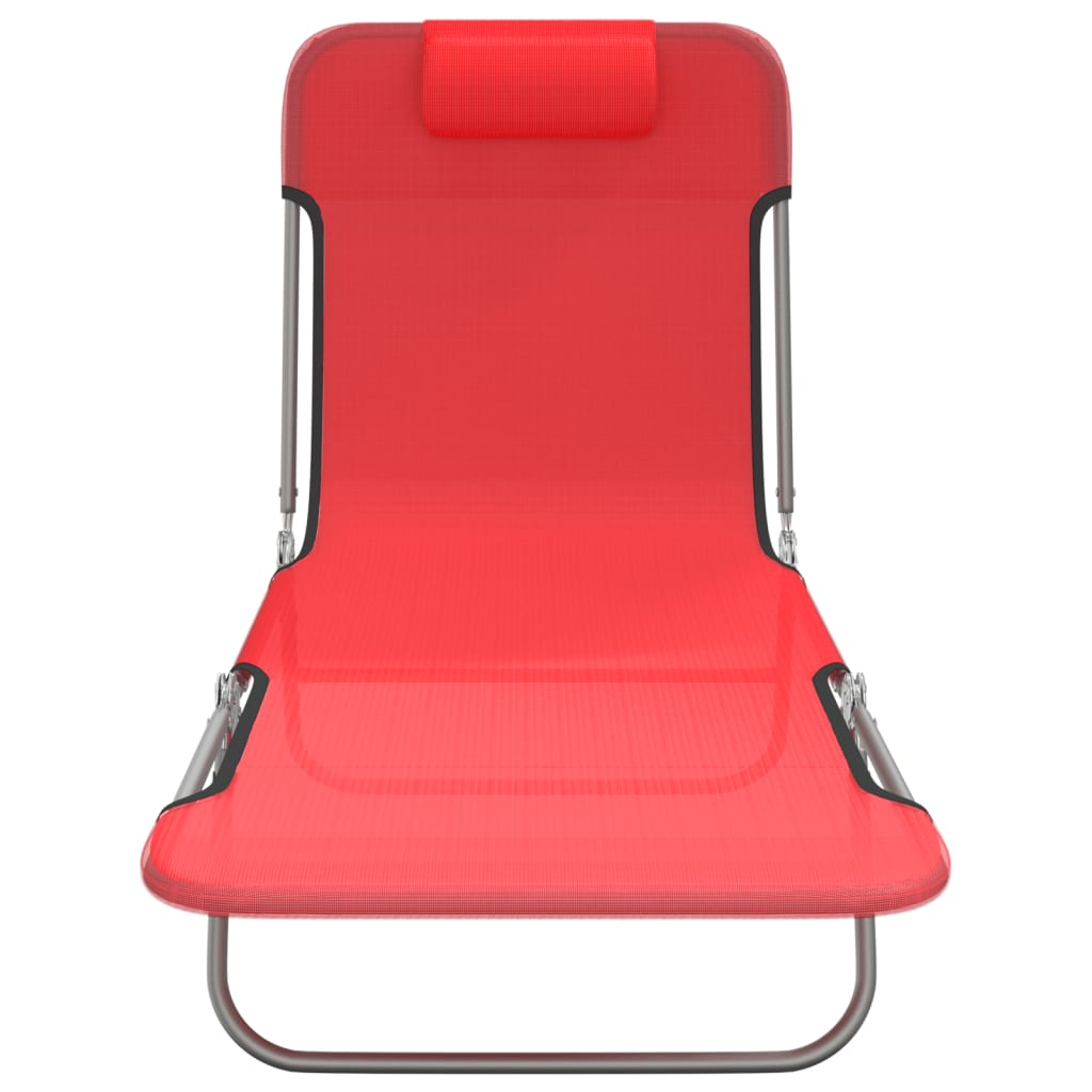 Sun loungers foldable 2 pcs. Red textilene and steel