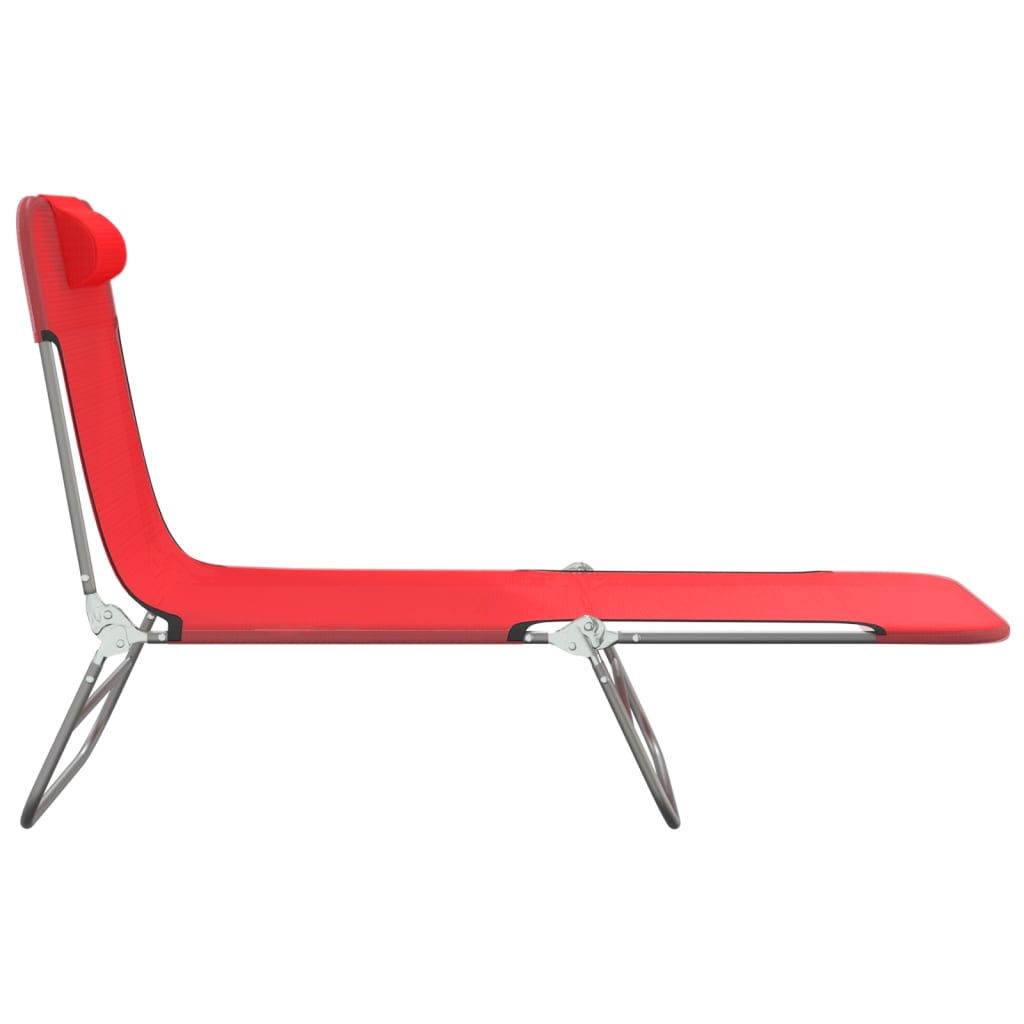 Sun loungers foldable 2 pcs. Red textilene and steel
