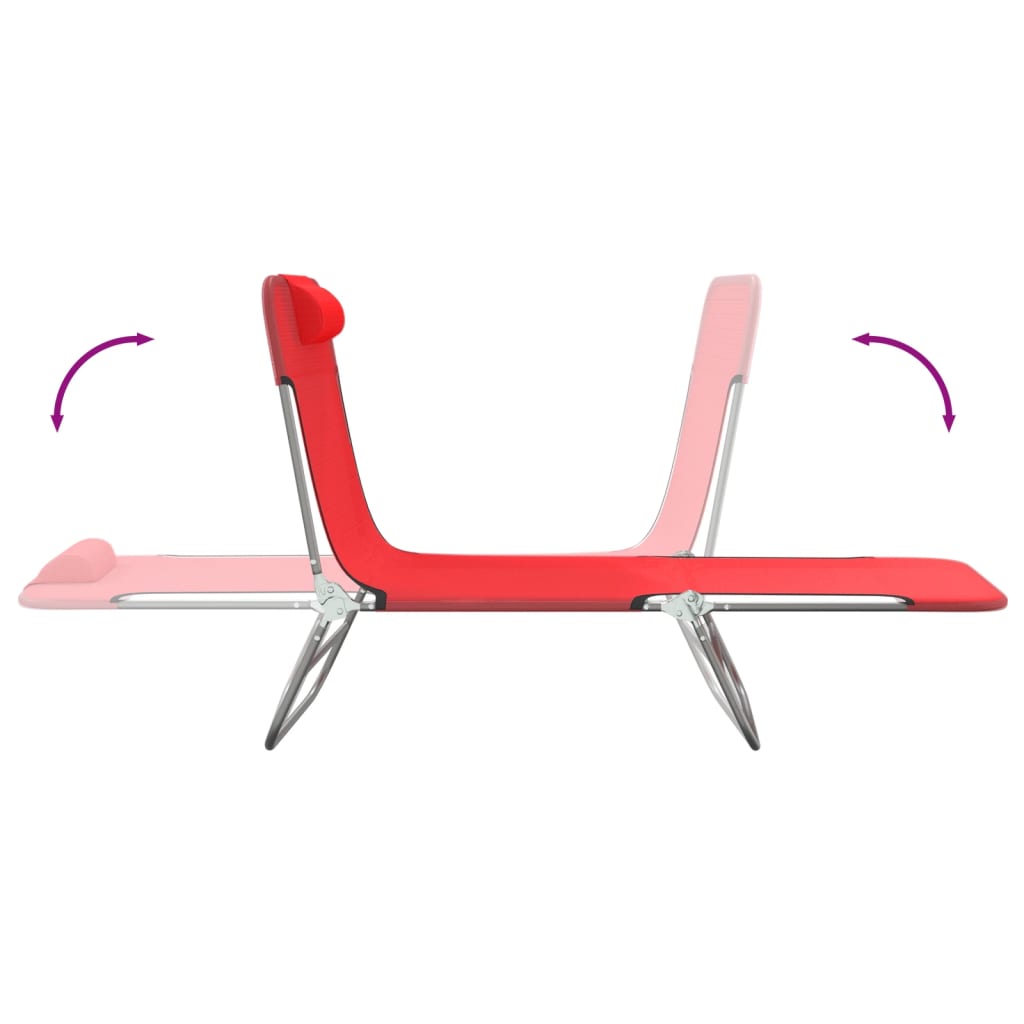 Sun loungers foldable 2 pcs. Red textilene and steel
