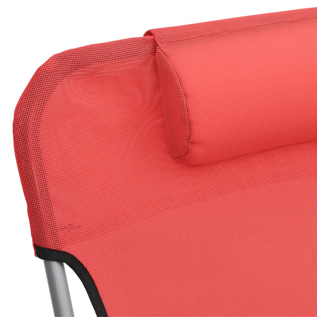 Sun loungers foldable 2 pcs. Red textilene and steel