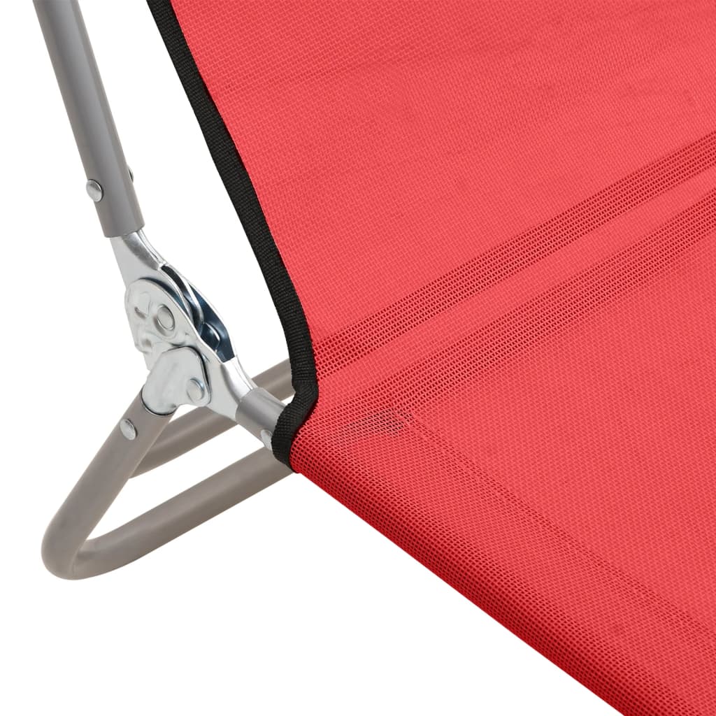 Sun loungers foldable 2 pcs. Red textilene and steel