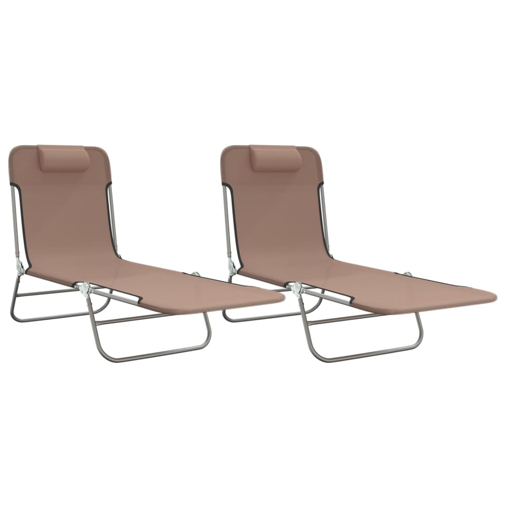 Chaises longues pliables 2 pcs. Textilène marron et acier