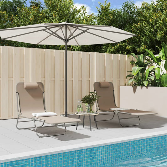 Chaises longues pliantes, lot de 2, textilène taupe et acier