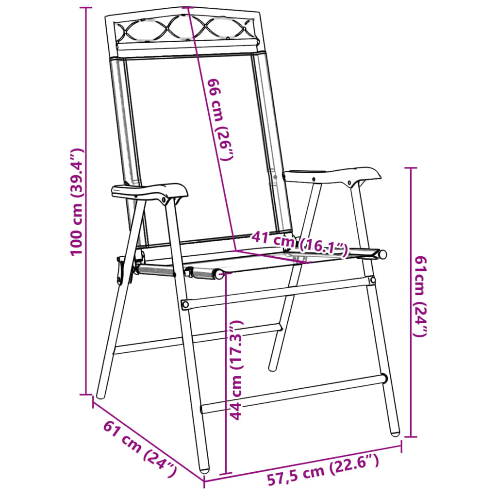 Klappstühle, 2 Stück, meliertes Grau, Stahl und Textilene
