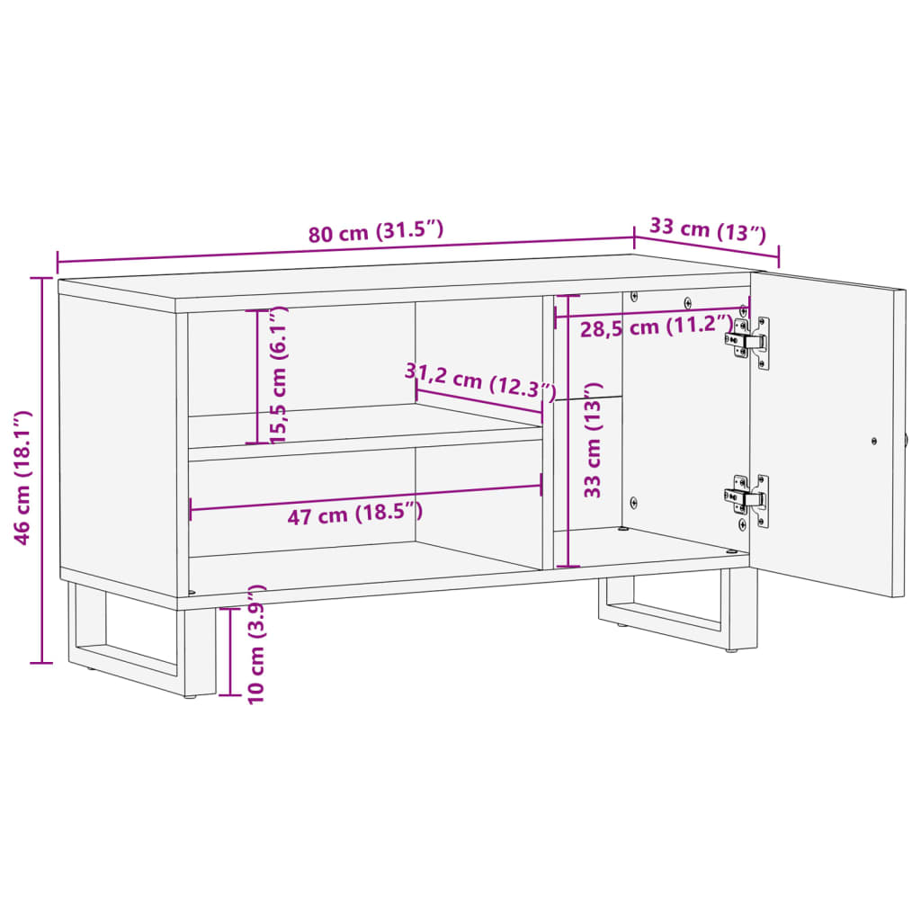 TV-Schrank 80x33x46 cm Altholz Massiv & Holzwerkstoff