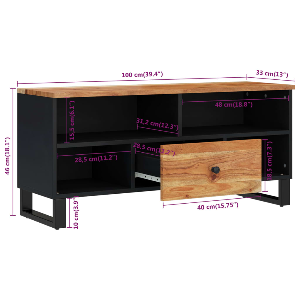 TV-Schrank 100x33x46 cm Massivholz Akazie & Holzwerkstoff