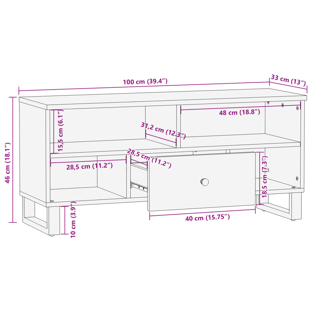 TV-Schrank 100x33x46 cm Altholz Massiv & Holzwerkstoff