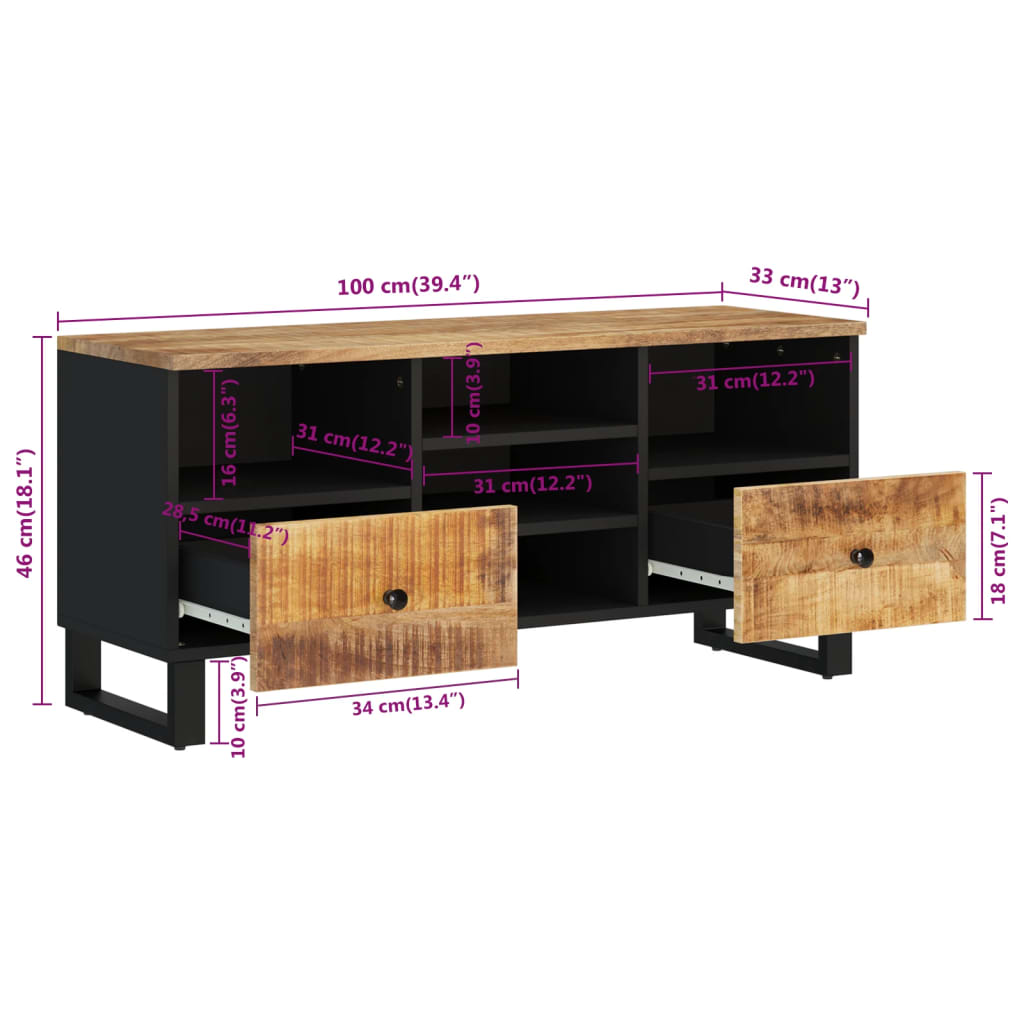 TV-Schrank 100x33x46 cm Massivholz Mango & Holzwerkstoff