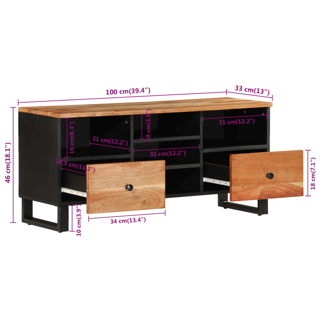 TV-Schrank 100x33x46 cm Massivholz Akazie und Holzwerkstoff