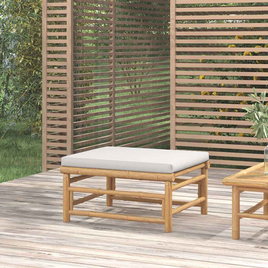 Gartenhocker mit Hellgrauem Kissen Bambus
