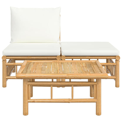 3-tlg. Garten-Lounge-Set mit Kissen Creme Bambus