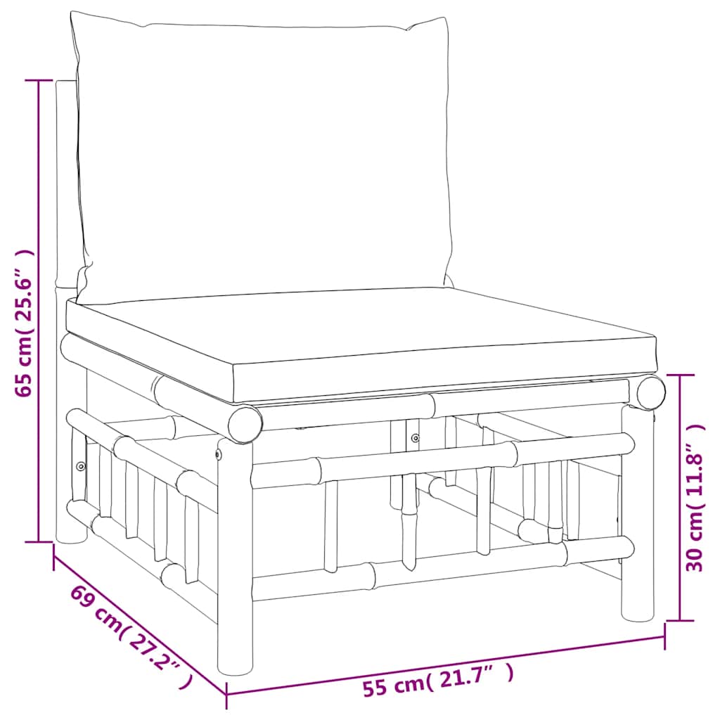 2-tlg. Garten-Lounge-Set mit Cremeweißen Kissen Bambus