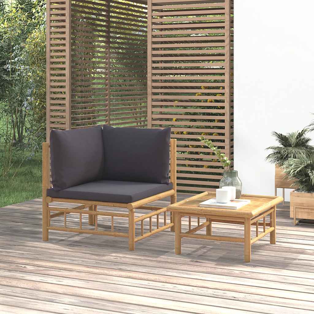 2-tlg. Garten-Lounge-Set mit Dunkelgrauen Kissen Bambus