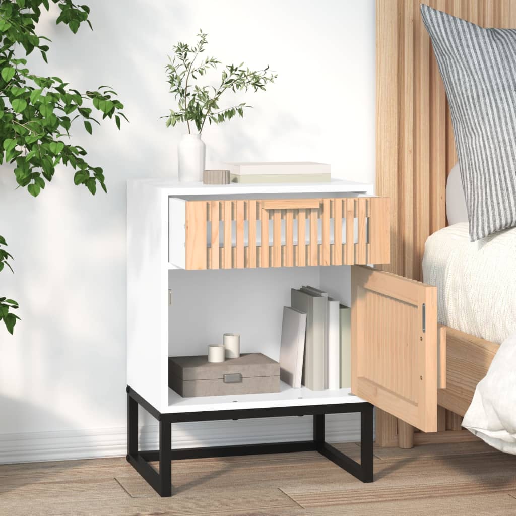 Bedside tables 2 pcs. White 40x30x55.5 cm wood-based material &amp; iron