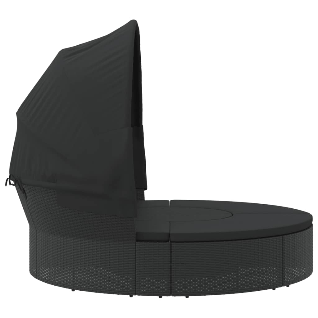 Outdoor-Loungebett mit Dach und Kissen Schwarz Poly Rattan