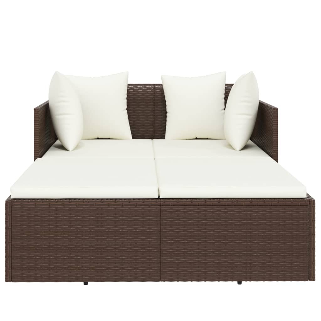 Bain de soleil avec coussin marron 182x118x63 cm poly rotin