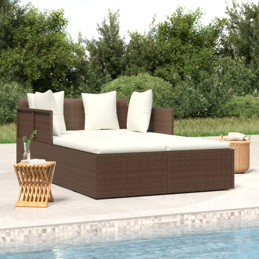 Bain de soleil avec coussin marron 182x118x63 cm poly rotin