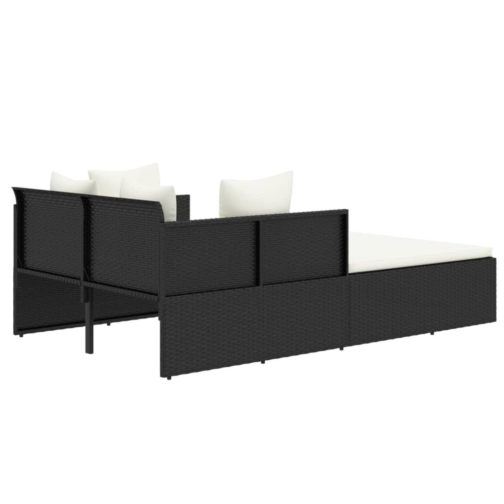 Bain de soleil avec coussin noir 182x118x63 cm poly rotin