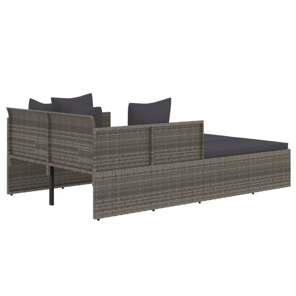 Chaise longue avec coussin gris 182x118x63 cm en résine tressée