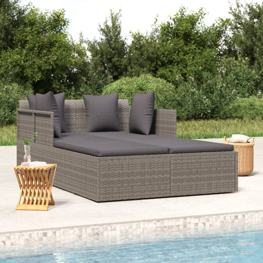 Chaise longue avec coussin gris 182x118x63 cm en résine tressée