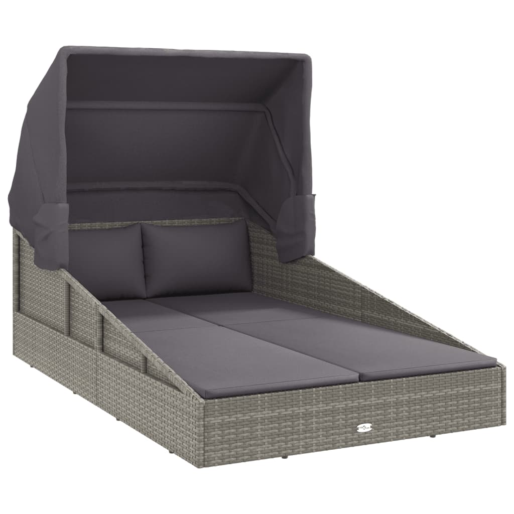 Sonnenliege mit Faltdach Grau 200x114x128 cm Poly Rattan