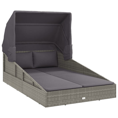 Sonnenliege mit Faltdach Grau 200x114x128 cm Poly Rattan