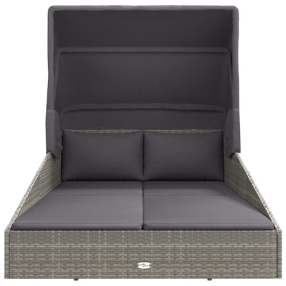 Sonnenliege mit Faltdach Grau 200x114x128 cm Poly Rattan