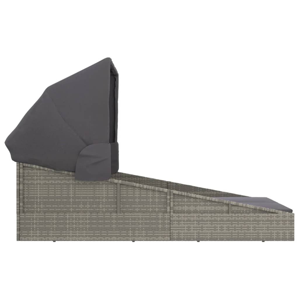 Sonnenliege mit Faltdach Grau 200x114x128 cm Poly Rattan