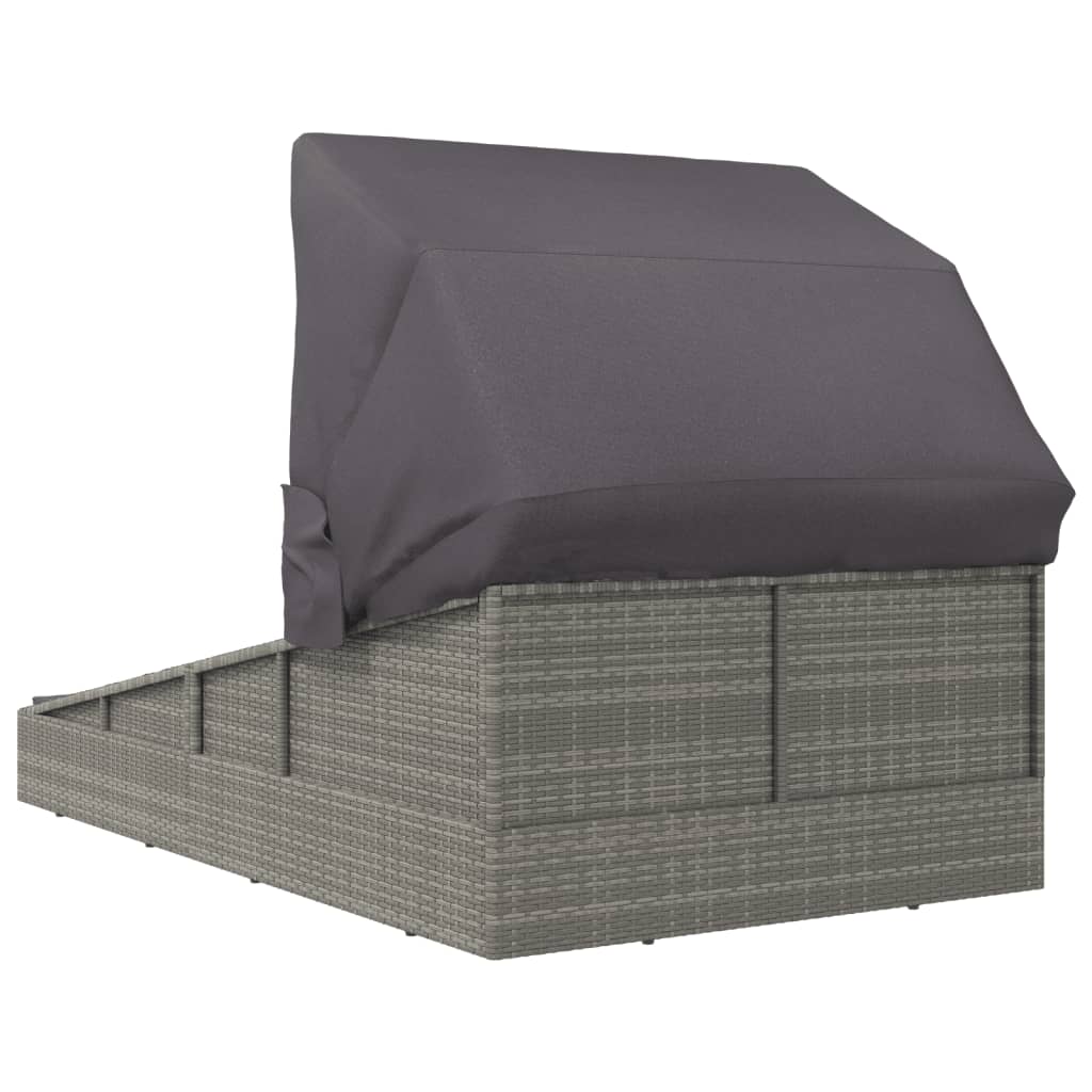 Sonnenliege mit Faltdach Grau 200x114x128 cm Poly Rattan
