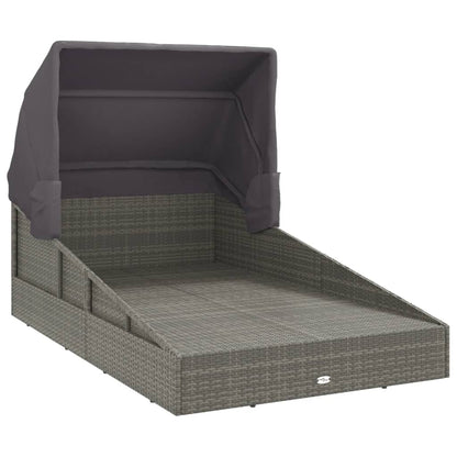 Sonnenliege mit Faltdach Grau 200x114x128 cm Poly Rattan