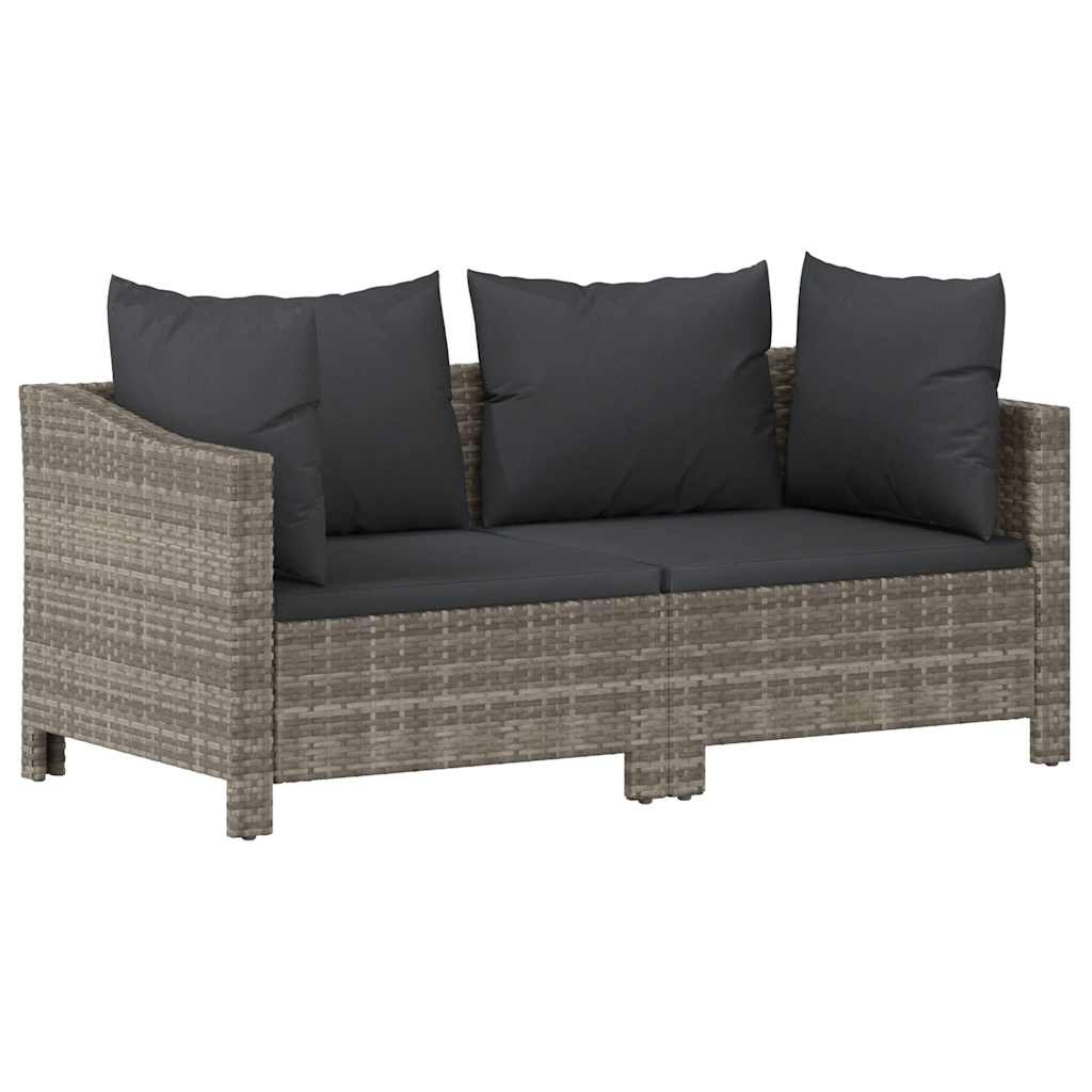 2-teiliges Garten-Lounge-Set mit Kissen Grau Poly Rattan
