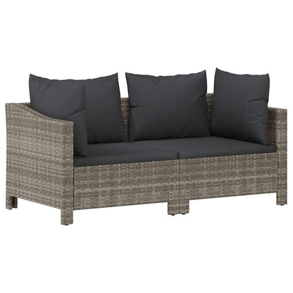 2-teiliges Garten-Lounge-Set mit Kissen Grau Poly Rattan