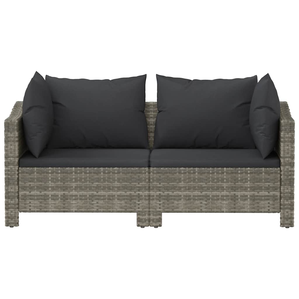 2-teiliges Garten-Lounge-Set mit Kissen Grau Poly Rattan