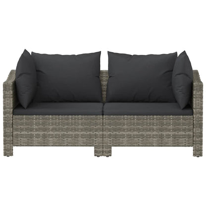2-teiliges Garten-Lounge-Set mit Kissen Grau Poly Rattan