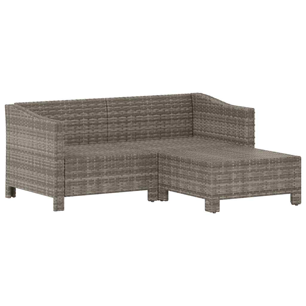 3-tlg. Garten-Lounge-Set mit Kissen Grau Poly Rattan