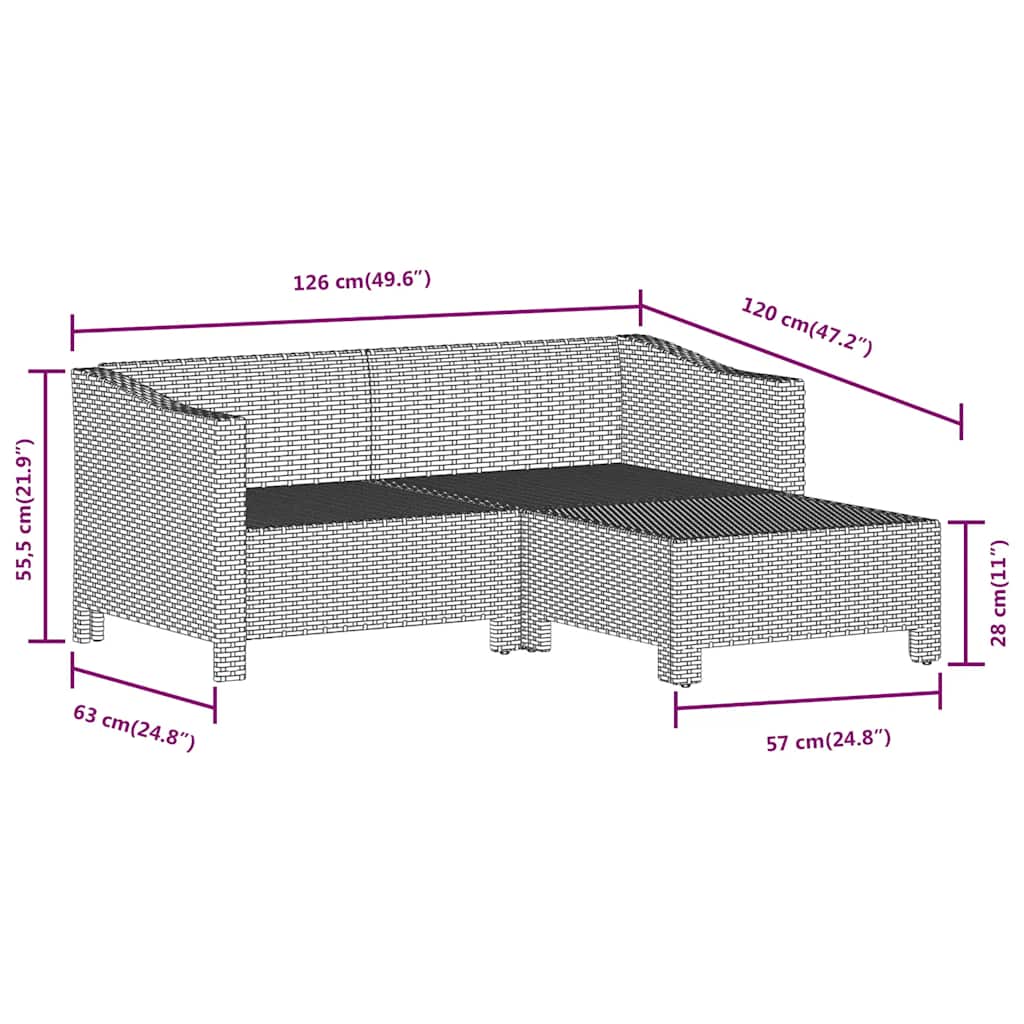 3-tlg. Garten-Lounge-Set mit Kissen Grau Poly Rattan