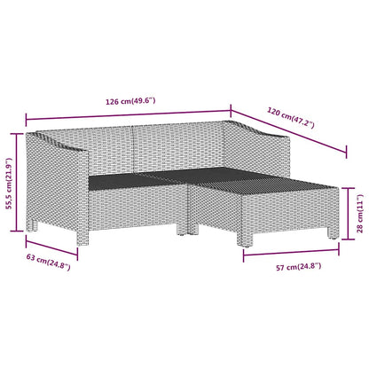 3-tlg. Garten-Lounge-Set mit Kissen Grau Poly Rattan