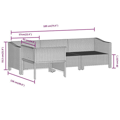 4-tlg. Garten-Lounge-Set mit Kissen Grau Poly Rattan