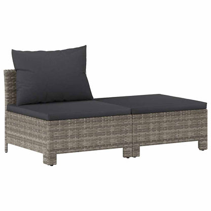 2-teiliges Garten-Lounge-Set mit Kissen Grau Poly Rattan